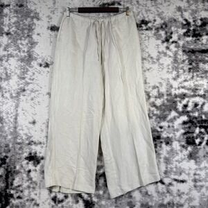 Chicos Pants Womens Size 1 Ivory Wide Leg Linen Drawstring Pull On Hippie Boho‎